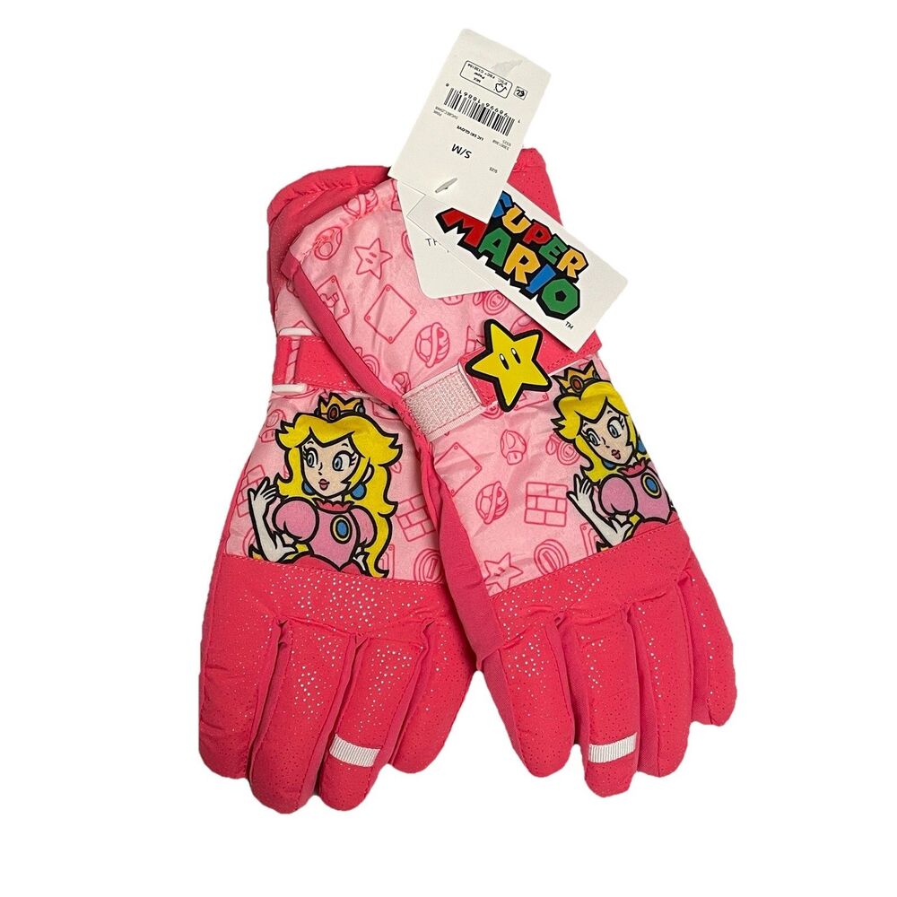 Official Nintendo Princess Peach Girls Ski Snowboard Gloves S/M Thicken Mitten